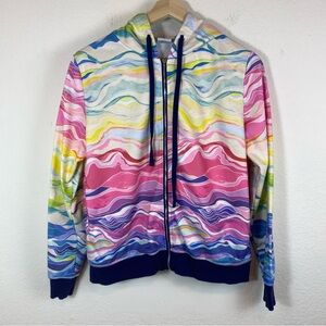 Erin Condren Women’s Medium Layers Colorful Full Zip Hoodie Pastel Wavy Abstract